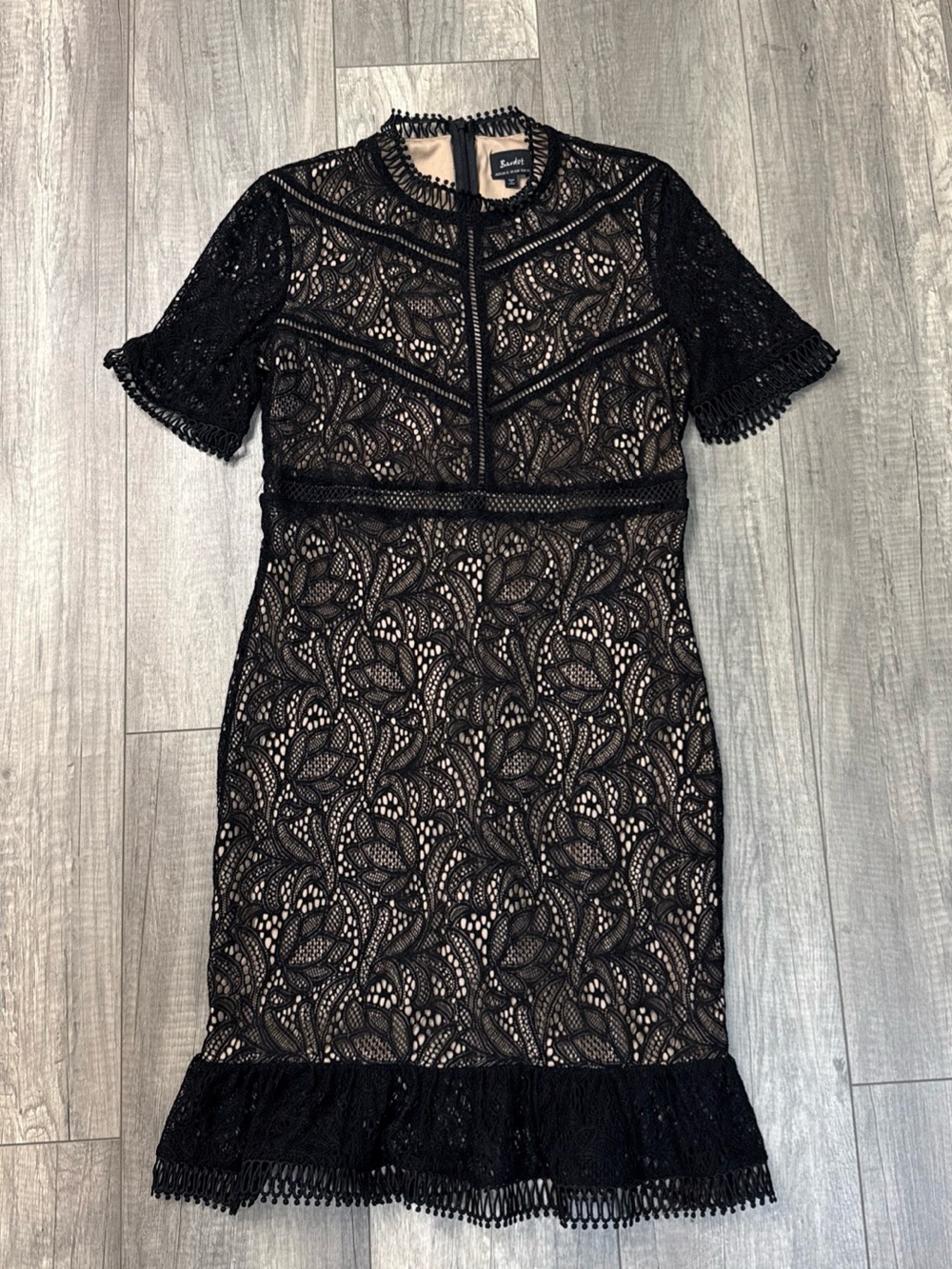 Bardot Black Lace Overlay Midi Dress